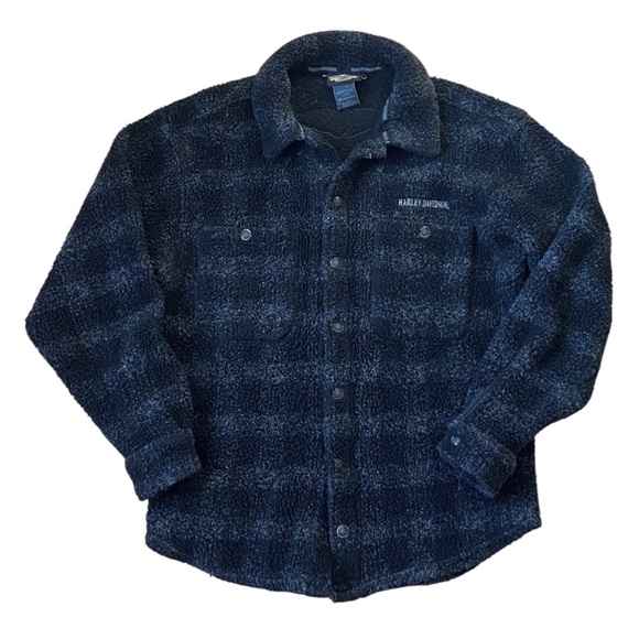 Harley Davidson Snap Down Shacket Black Gray Sherpa Long Sleeve Jacket Men’s M - Picture 1 of 9